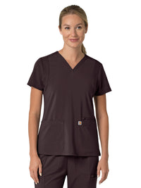 Women's Three-Pocket Flex Panel V-Neck Top - C13210 - Dark Sepia