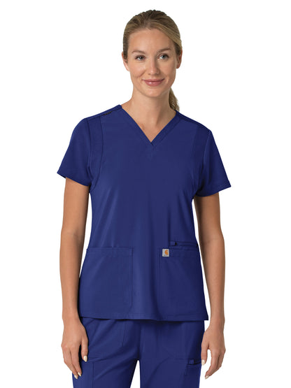 Women's Three-Pocket Flex Panel V-Neck Top - C13210 - Galaxy Blue