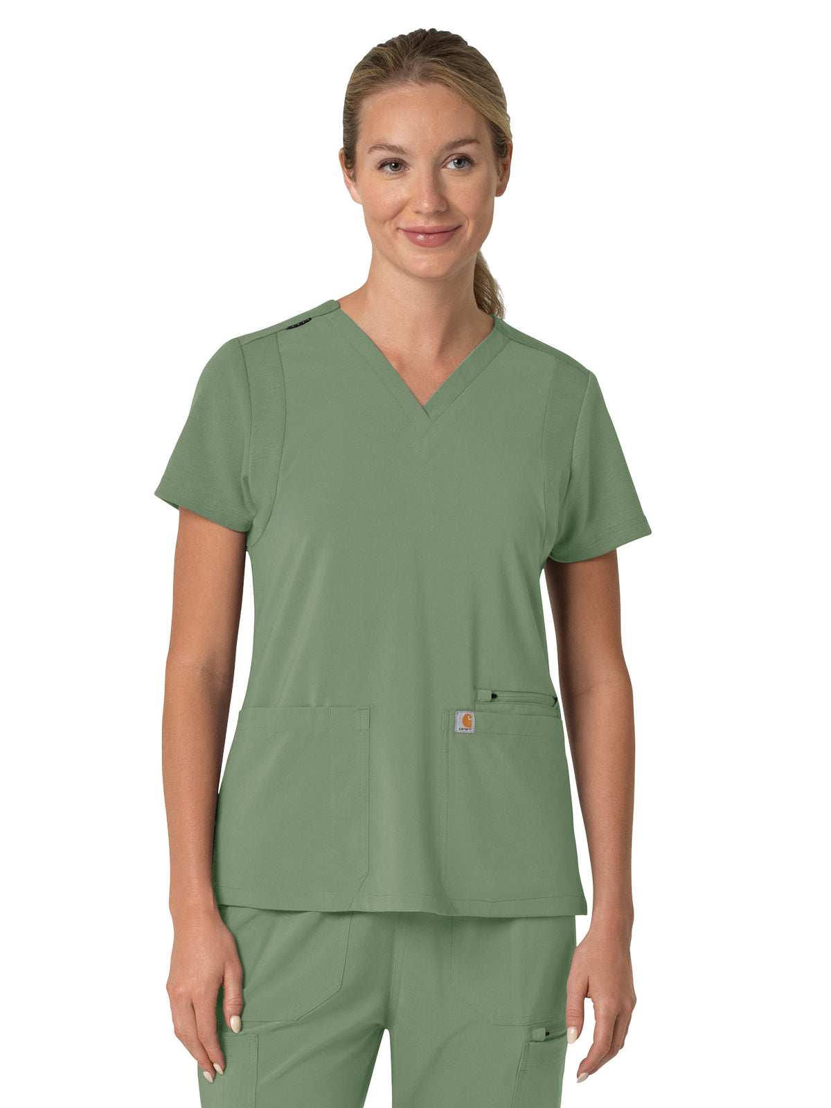 Women's Three-Pocket Flex Panel V-Neck Top - C13210 - Green Slate