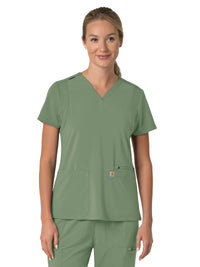 Women's Three-Pocket Flex Panel V-Neck Top - C13210 - Green Slate