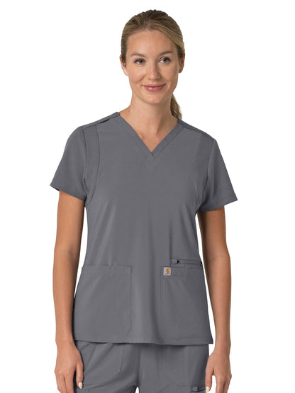 Women's Three-Pocket Flex Panel V-Neck Top - C13210 - Pewter