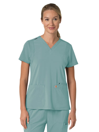 Women's Three-Pocket Flex Panel V-Neck Scrub Top - C13210 - Summer Blue