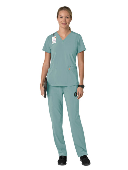 Women's Three-Pocket Flex Panel V-Neck Scrub Top - C13210 - Summer Blue