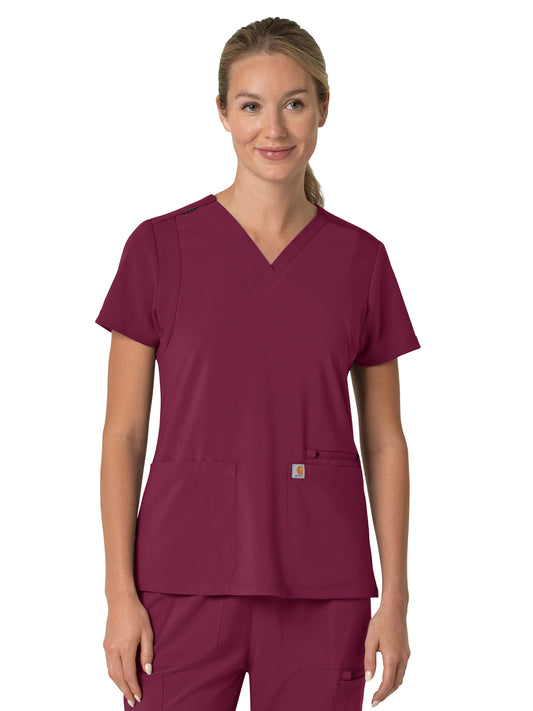 Women's Three-Pocket Flex Panel V-Neck Scrub Top - C13210 - Wine