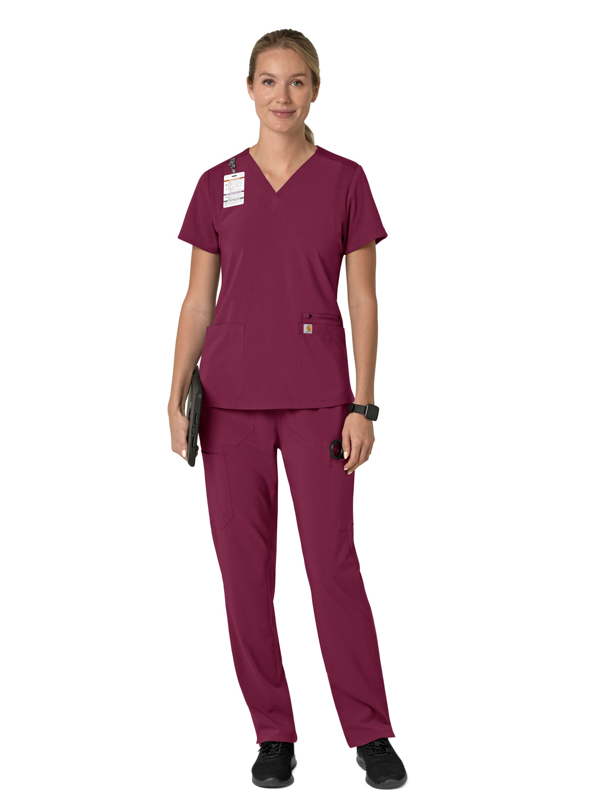 Women's Three-Pocket Flex Panel V-Neck Scrub Top - C13210 - Wine