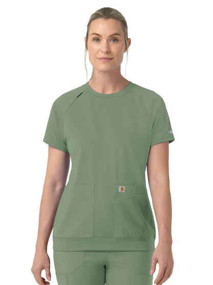 Women's Two-Pocket Crew Neck Scrub Top - C13290 - Green Slate