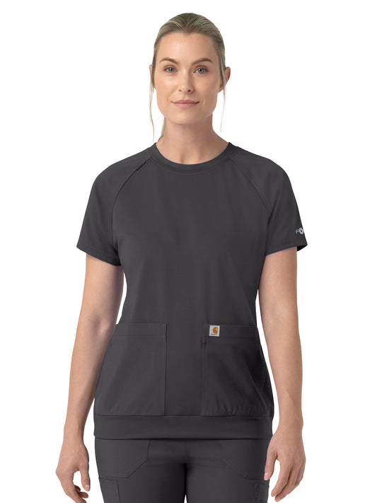 Women's Two-Pocket Crew Neck Scrub Top - C13290 - Pewter