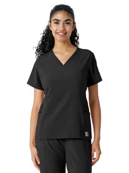 Women's Knit Panel Scrub Top - C13310 - Black