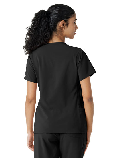 Women's Knit Panel Scrub Top - C13310 - Black