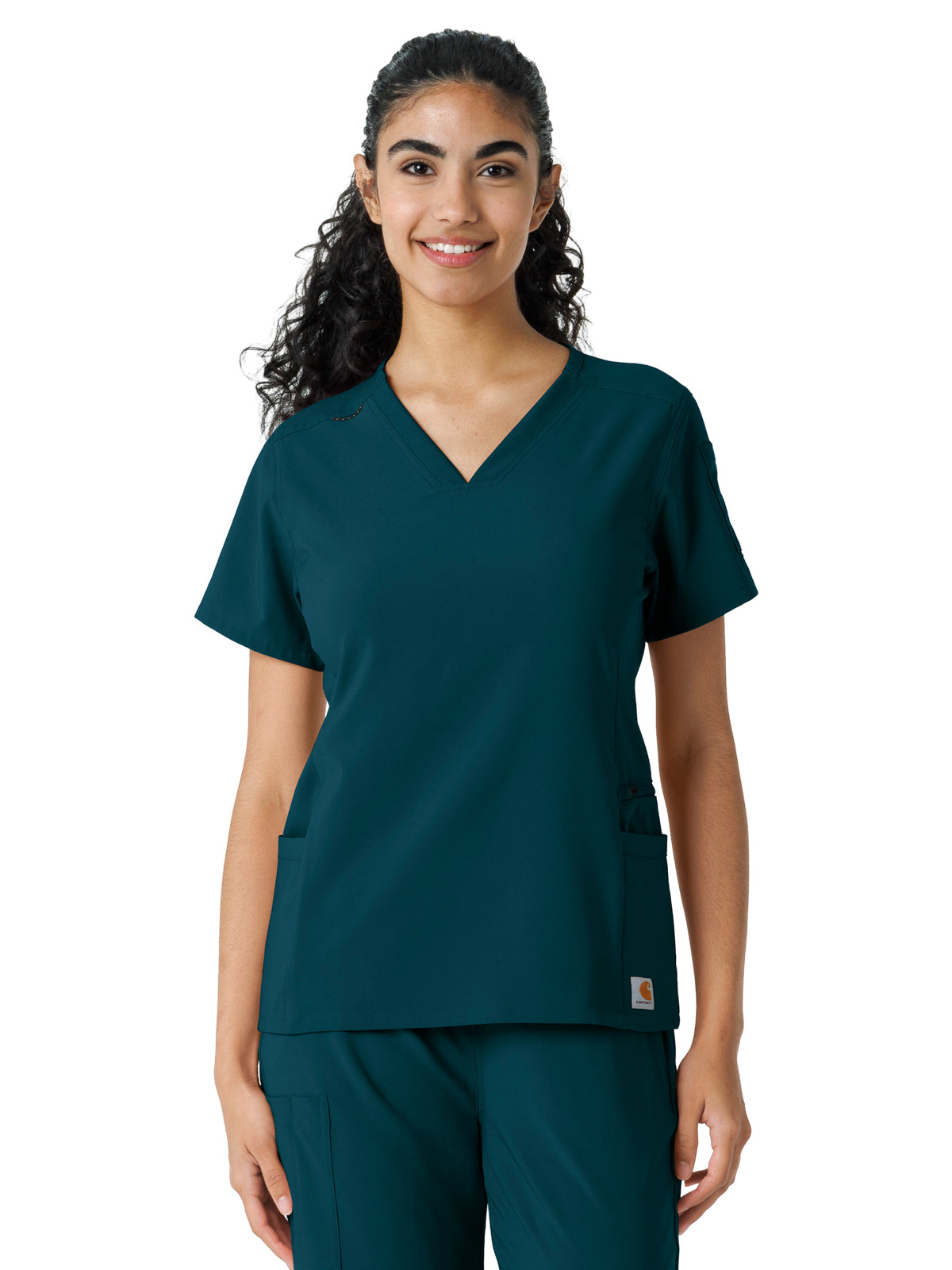 Women's Knit Panel Scrub Top - C13310 - Caribbean