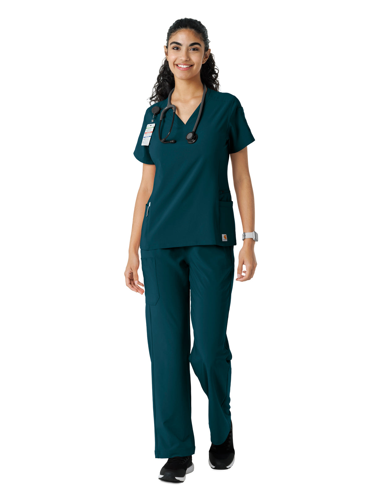 Women's Knit Panel Scrub Top - C13310 - Caribbean