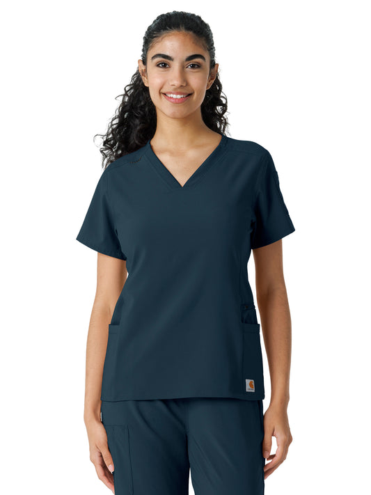 Women's Knit Panel Scrub Top - C13310 - Navy