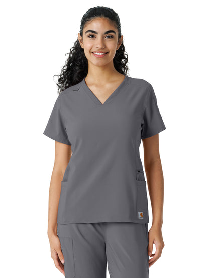 Women's Knit Panel Scrub Top - C13310 - Pewter