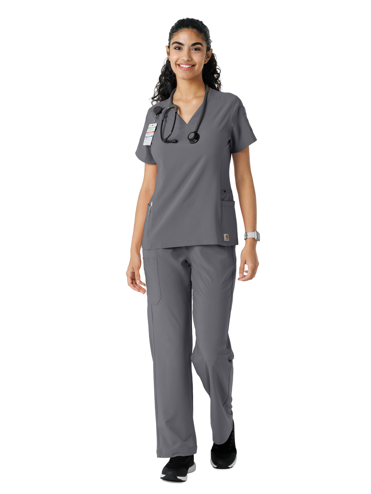 Women's Knit Panel Scrub Top - C13310 - Pewter