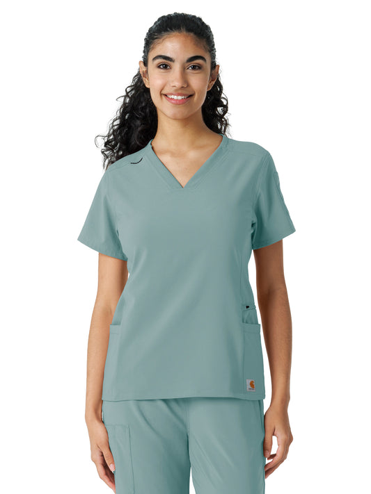 Women's Knit Panel Scrub Top - C13310 - Summer Blue