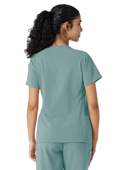 Women's Knit Panel Scrub Top - C13310 - Summer Blue