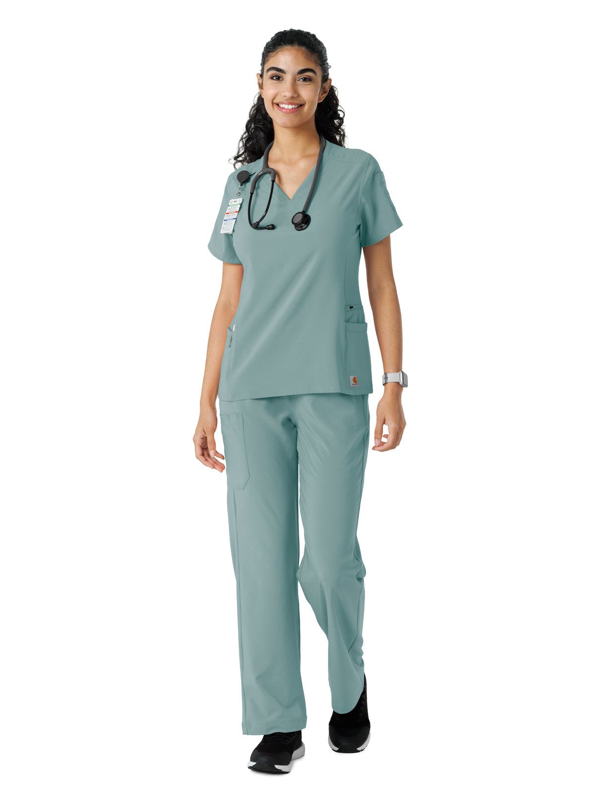 Women's Knit Panel Scrub Top - C13310 - Summer Blue