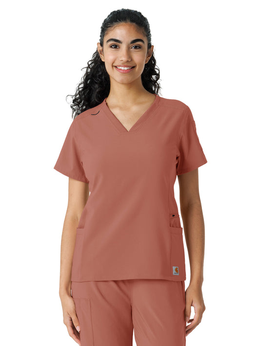 Women's Knit Panel Scrub Top - C13310 - Wildrose