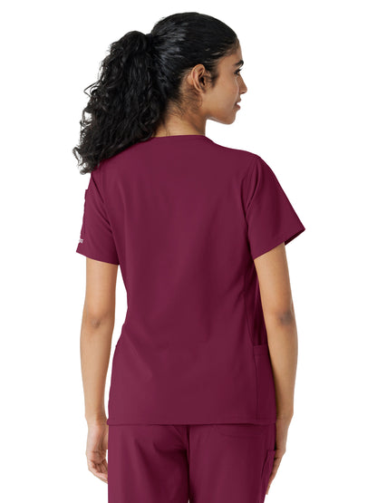 Women's Knit Panel Scrub Top - C13310 - Wine