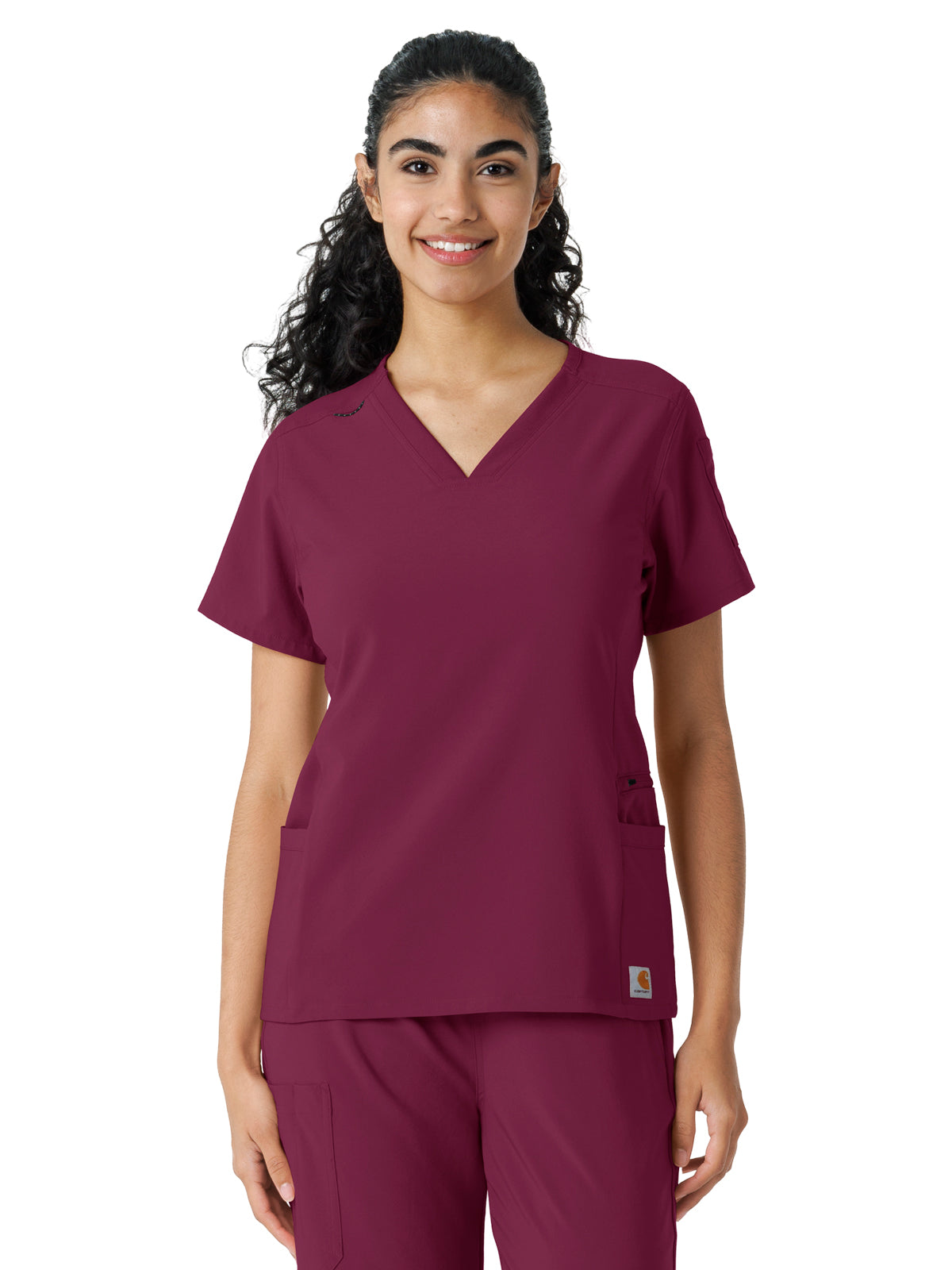 Women's Knit Panel Scrub Top - C13310 - Wine