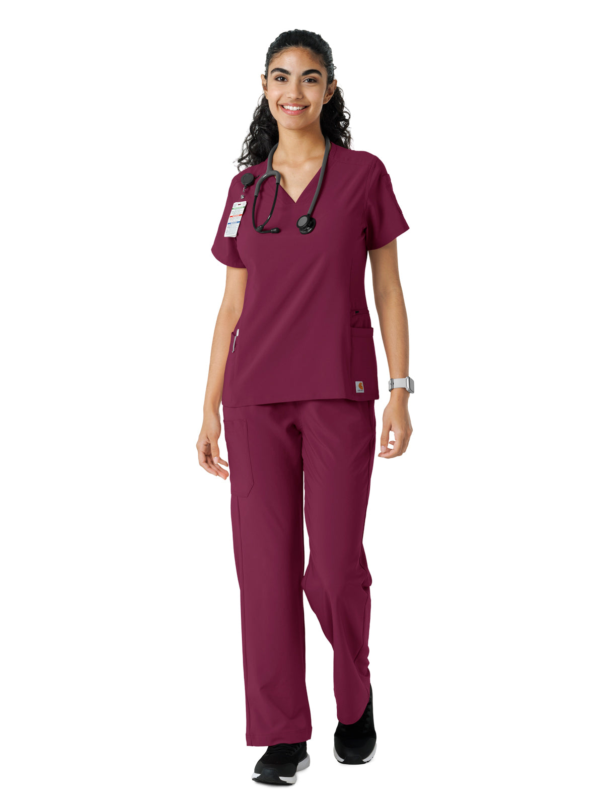 Women's Knit Panel Scrub Top - C13310 - Wine