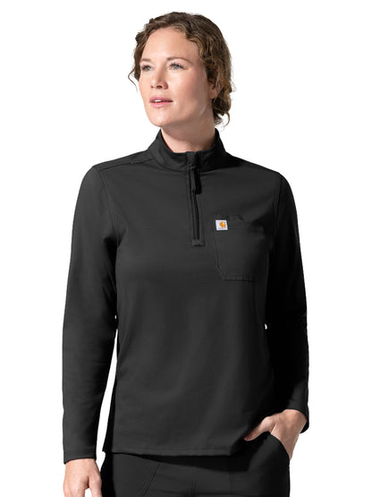 Women's Three-Pocket Long Sleeve Quarter Zip Scrub Top - C13390 - Black