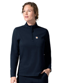 Women's Three-Pocket Long Sleeve Quarter Zip Scrub Top - C13390 - Navy