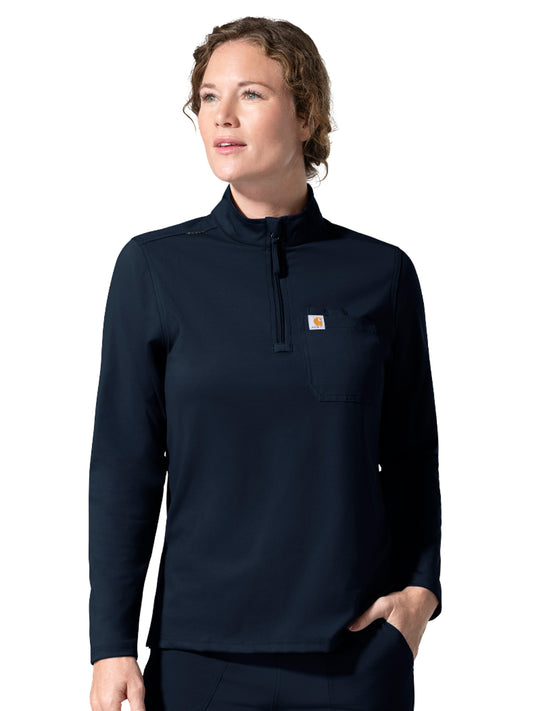 Women's Three-Pocket Long Sleeve Quarter Zip Scrub Top - C13390 - Navy