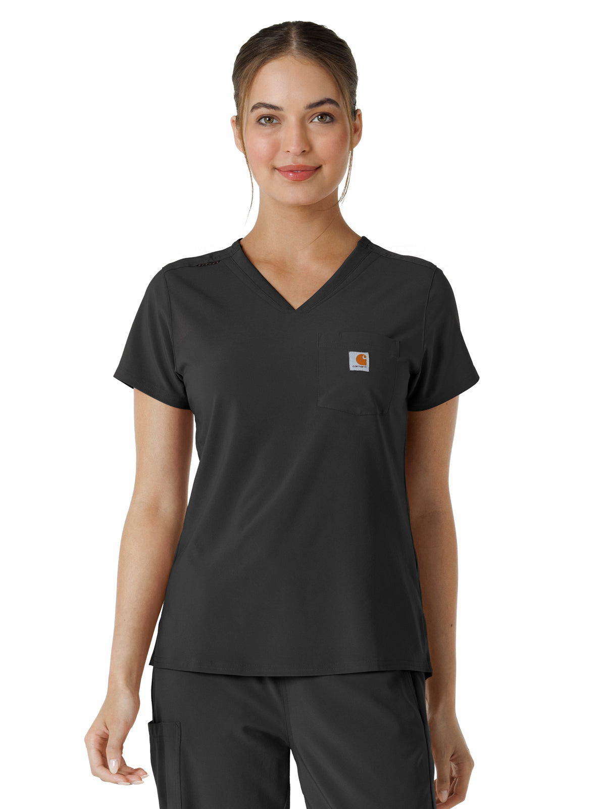 Women's One-Pocket Tuck-In Scrub Top - C13410 - Black