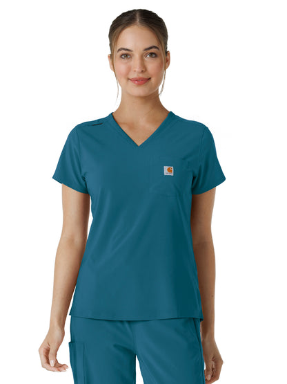 Women's One-Pocket Tuck-In Scrub Top - C13410 - Caribbean Blue