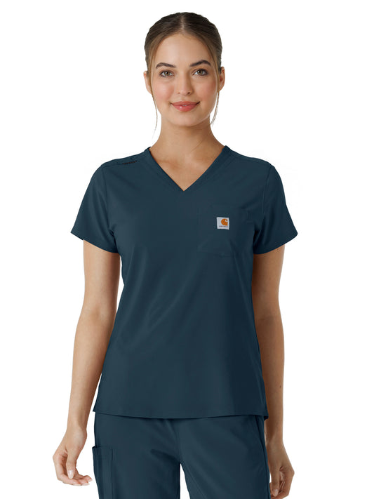 Women's One-Pocket Tuck-In Scrub Top - C13410 - Navy Blue