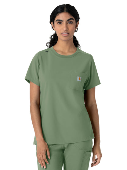 Women's One-Pocket Crew Neck Scrub Top - C13510 - Green Slate