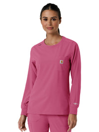 Women's One-Pocket Crew Neck Long Sleeve Scrub Top - C13610 - Electric Fuschia
