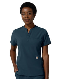 Women's Three-Pocket Banded Collar Scrub Top - C13810 - Navy