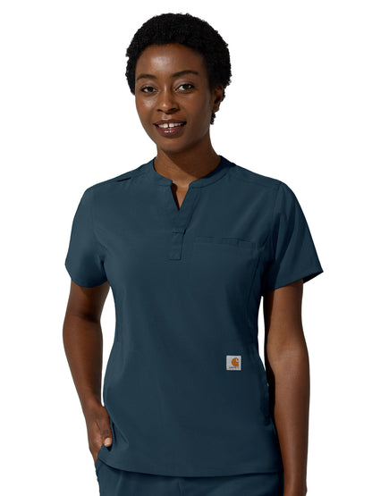 Women's Three-Pocket Banded Collar Scrub Top - C13810 - Navy
