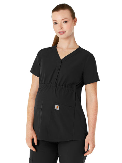 Women's Four-Pocket Henley Maternity Scrub Top - C14113 - Black