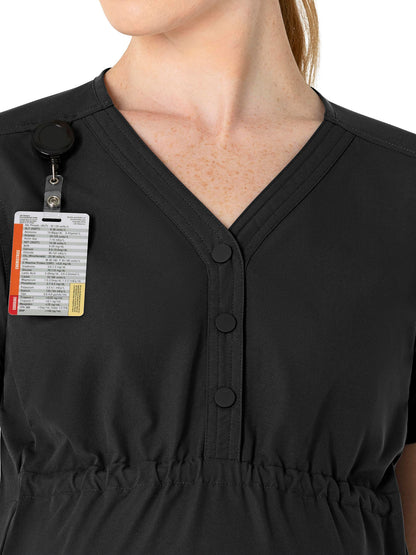 Women's Four-Pocket Henley Maternity Scrub Top - C14113 - Black