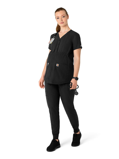 Women's Four-Pocket Henley Maternity Scrub Top - C14113 - Black