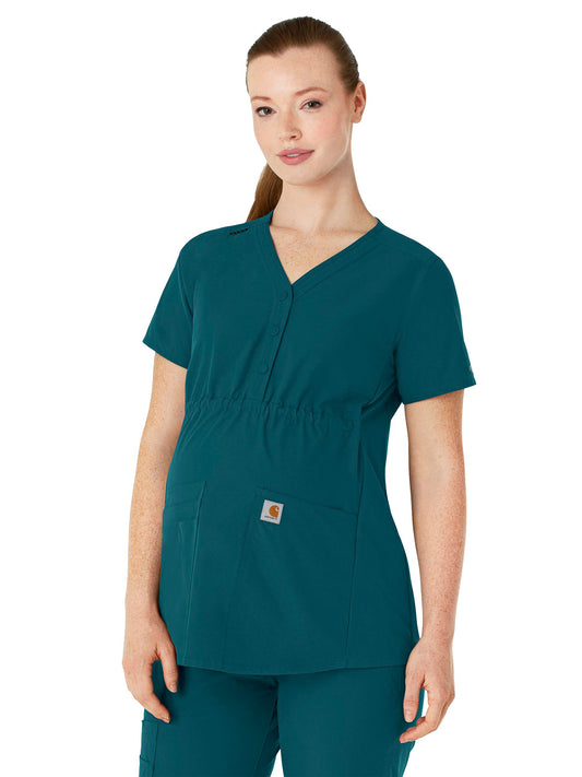 Women's Four-Pocket Henley Maternity Scrub Top - C14113 - Caribbean