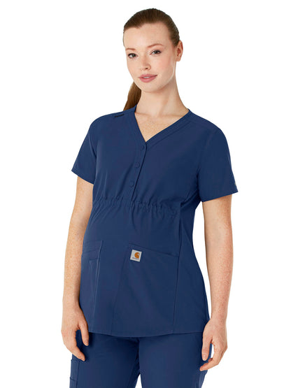 Women's Four-Pocket Henley Maternity Scrub Top - C14113 - Navy