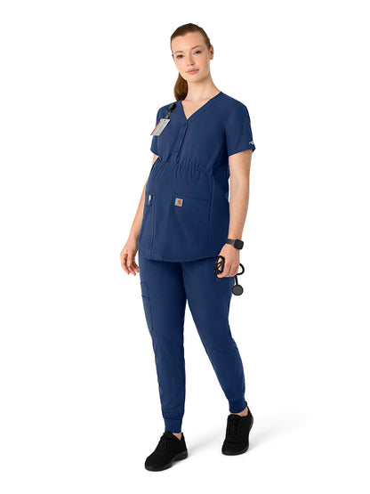 Women's Four-Pocket Henley Maternity Scrub Top - C14113 - Navy