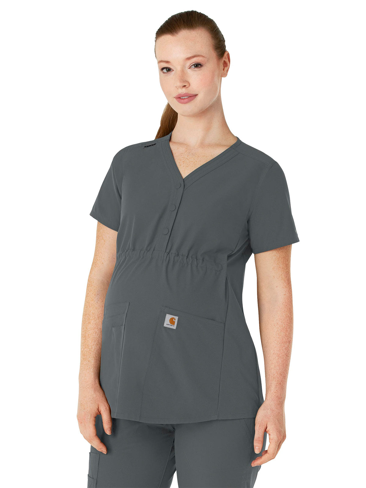 Women's Four-Pocket Henley Maternity Scrub Top - C14113 - Pewter