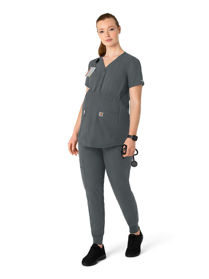 Women's Four-Pocket Henley Maternity Scrub Top - C14113 - Pewter