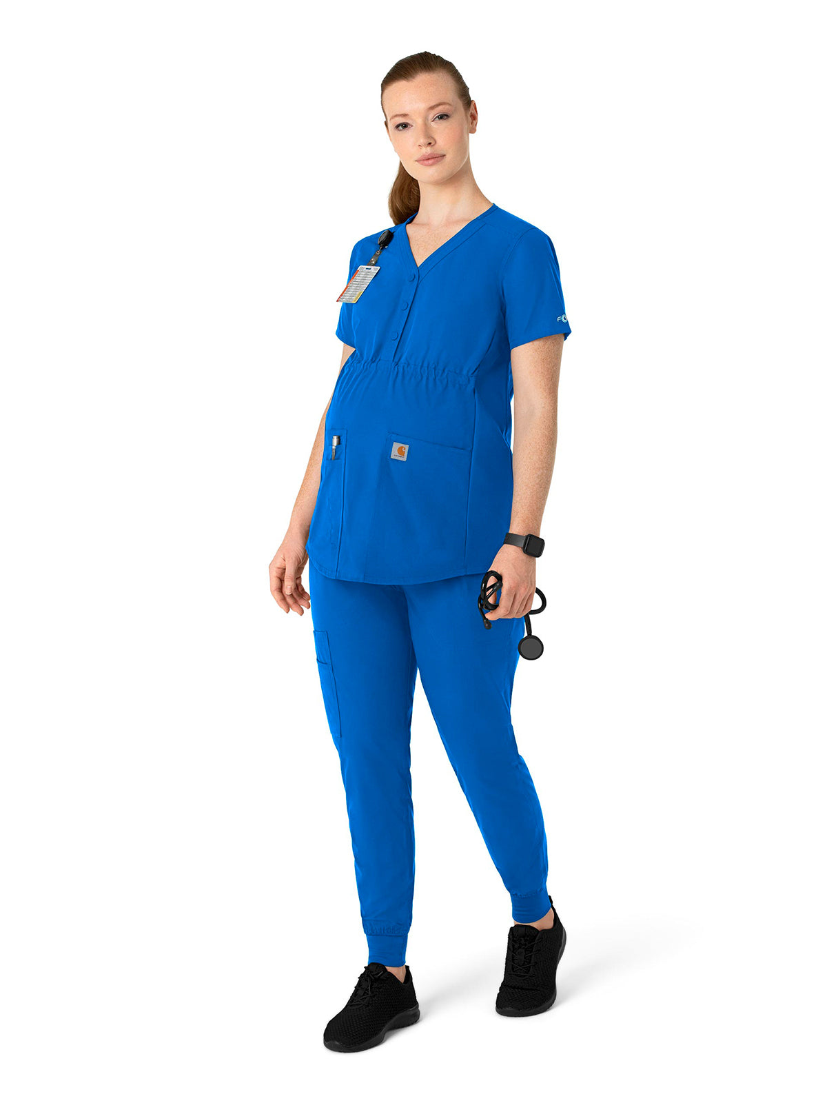 Women's Four-Pocket Henley Maternity Scrub Top - C14113 - Royal