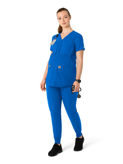 Women's Four-Pocket Henley Maternity Scrub Top - C14113 - Royal