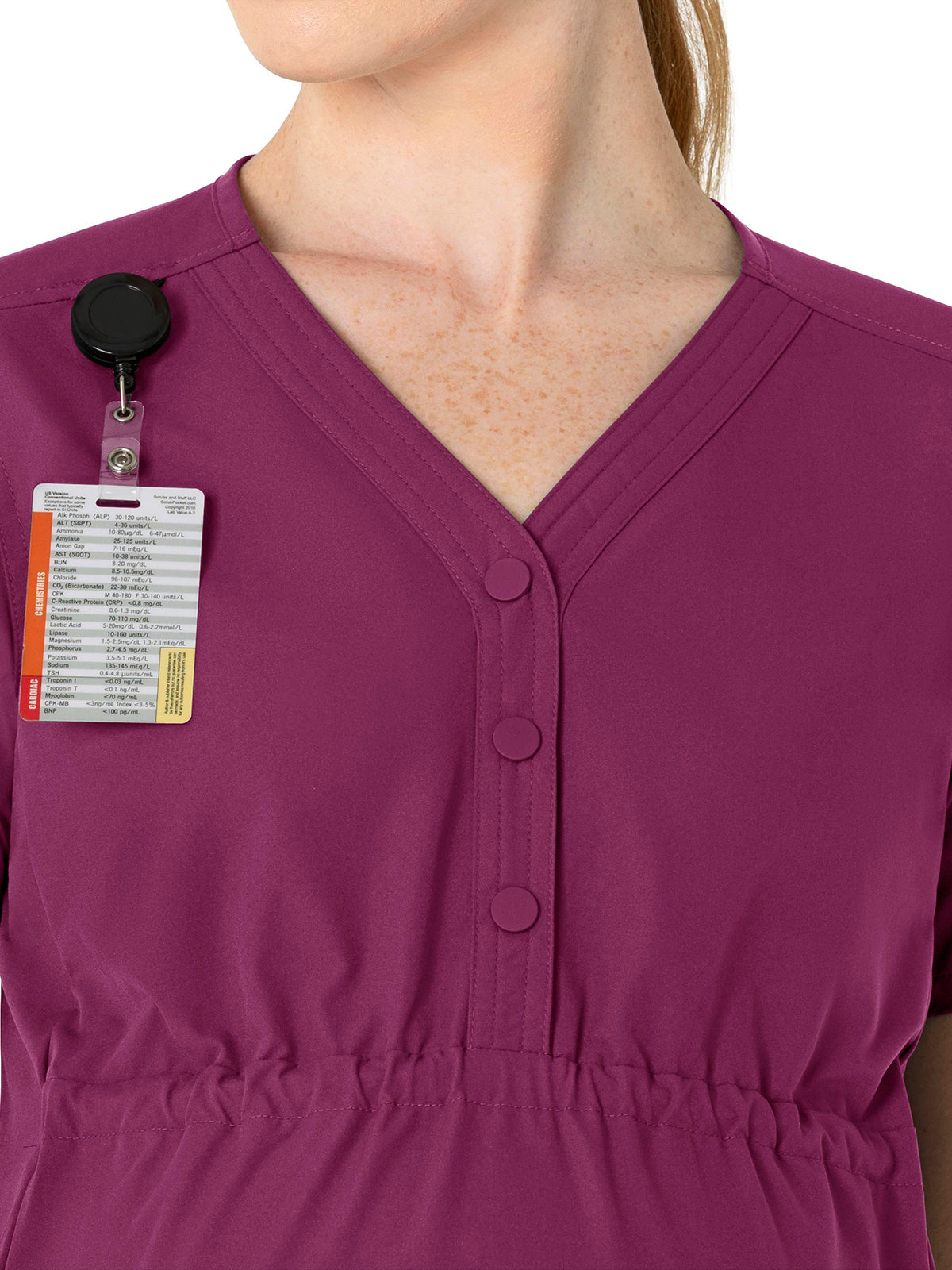 Women's Four-Pocket Henley Maternity Scrub Top - C14113 - Wine