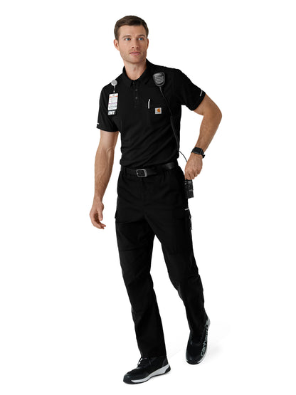 Men's Three-Pocket Lightweight Short Sleeve Polo Scrub Top - C16119 - Black
