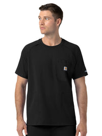 Men's Five-Pocket Crew Neck Scrub Top - C16190 - Black