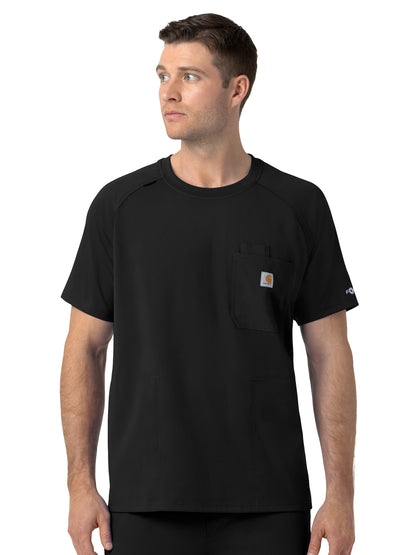 Men's Five-Pocket Crew Neck Scrub Top - C16190 - Black