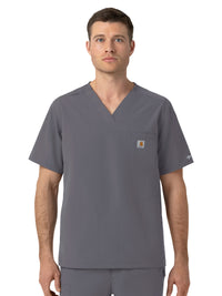 Men's Four-Pocket Ripstop V-Neck Scrub Top - C16239 - Pewter